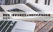 董郁玉（董郁玉提出禁止烧秸秆的具体动机是什么?）